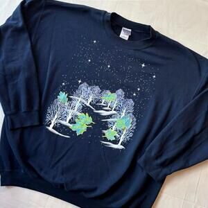 🍂 Vintage Y2K Nature Sweatshirt XL Winter Forest Whimsical Grandma Core